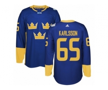 Men's Adidas Team Sweden #65 Erik Karlsson Premier Royal Blue Away 2016 World Cup of Hockey Jersey