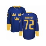 Men's Adidas Team Sweden #72 Patric Hornqvist Authentic Royal Blue Away 2016 World Cup of Hockey Jersey