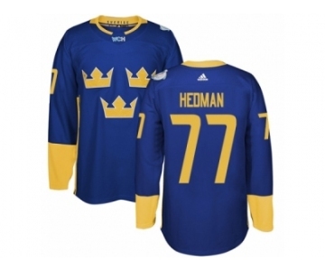 Men's Adidas Team Sweden #77 Victor Hedman Authentic Royal Blue Away 2016 World Cup of Hockey Jersey