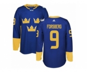 Men's Adidas Team Sweden #9 Filip Forsberg Authentic Royal Blue Away 2016 World Cup of Hockey Jersey