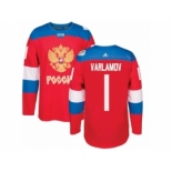 Men's Adidas Team Russia #1 Semyon Varlamov Premier Red Away 2016 World Cup of Hockey Jersey