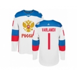 Men's Adidas Team Russia #1 Semyon Varlamov Premier White Home 2016 World Cup of Hockey Jersey