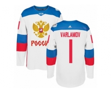 Men's Adidas Team Russia #1 Semyon Varlamov Premier White Home 2016 World Cup of Hockey Jersey