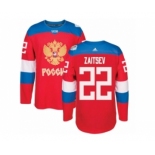 Men's Adidas Team Russia #22 Nikita Zaitsev Premier Red Away 2016 World Cup of Hockey Jersey