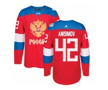 Men's Adidas Team Russia #42 Artem Anisimov Premier Red Away 2016 World Cup of Hockey Jersey