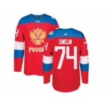 Men's Adidas Team Russia #74 Alexei Emelin Premier Red Away 2016 World Cup of Hockey Jersey