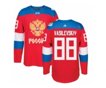 Men's Adidas Team Russia #88 Andrei Vasilevskiy Premier Red Away 2016 World Cup of Hockey Jersey