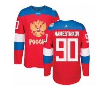 Men's Adidas Team Russia #90 Vladislav Namestnikov Authentic Red Away 2016 World Cup of Hockey Jersey