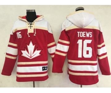 Team CA. #16 Jonathan Toews Red Sawyer Hooded Sweatshirt 2016 World Cup Stitched NHL Jersey