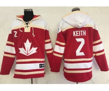 Team CA. #2 Duncan Keith Red Sawyer Hooded Sweatshirt 2016 World Cup Stitched NHL Jersey