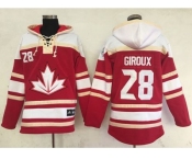 Team CA. #28 Claude Giroux Red Sawyer Hooded Sweatshirt 2016 World Cup Stitched NHL Jersey