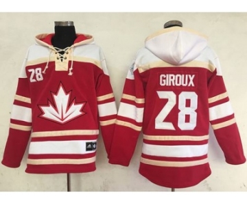 Team CA. #28 Claude Giroux Red Sawyer Hooded Sweatshirt 2016 World Cup Stitched NHL Jersey