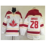 Team CA. #28 Claude Giroux White Sawyer Hooded Sweatshirt 2016 World Cup Stitched NHL Jersey