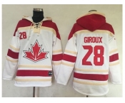 Team CA. #28 Claude Giroux White Sawyer Hooded Sweatshirt 2016 World Cup Stitched NHL Jersey