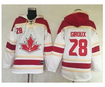 Team CA. #28 Claude Giroux White Sawyer Hooded Sweatshirt 2016 World Cup Stitched NHL Jersey