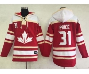 Team CA. #31 Carey Price Red Sawyer Hooded Sweatshirt 2016 World Cup Stitched NHL Jersey