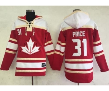 Team CA. #31 Carey Price Red Sawyer Hooded Sweatshirt 2016 World Cup Stitched NHL Jersey