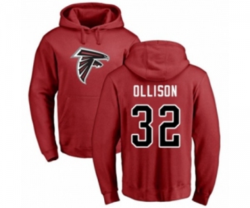 Football Atlanta Falcons #32 Qadree Ollison Red Name & Number Logo Pullover Hoodie