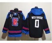 Men's Los Angeles Clippers #0 Russell Westbrook Black Blue Lace-Up Pullover Hoodie