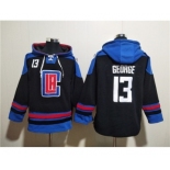 Men's Los Angeles Clippers #13 Paul George Black Blue Lace-Up Pullover Hoodie