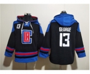 Men's Los Angeles Clippers #13 Paul George Black Blue Lace-Up Pullover Hoodie