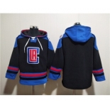 Men's Los Angeles Clippers Blank Black Blue Lace-Up Pullover Hoodie