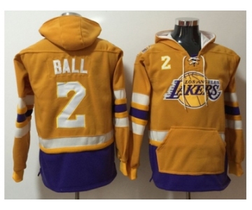 Los Angeles Lakers #2 Lonzo Ball Gold Name & Number Pullover NBA Hoodie