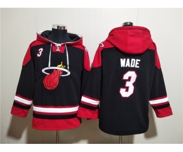 Men's Miami Heat #3 Dwyane Wade Black Ageless Must-Have Lace-Up Pullover Hoodie