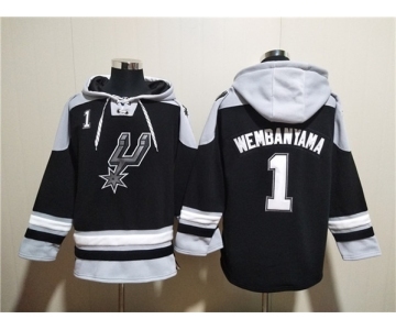 Men's San Antonio Spurs #1 Victor Wembanyama Black Ageless Must-Have Lace-Up Pullover Hoodie