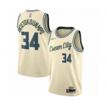 Youth Milwaukee Bucks #34 Giannis Antetokounmpo Swingman Cream Basketball Jersey - 2019-20 City Edition