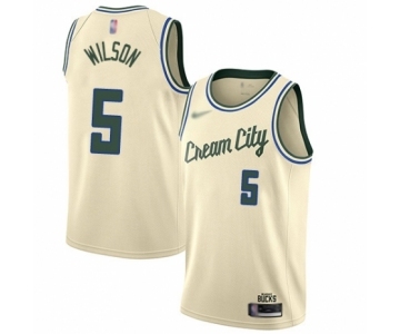 Youth Milwaukee Bucks #5 D. J. Wilson Swingman Cream Basketball Jersey - 2019-20 City Edition