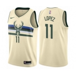 Youth Nike Milwaukee Bucks #11 Brook Lopez Swingman Cream NBA Jersey - City Edition