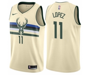 Youth Nike Milwaukee Bucks #11 Brook Lopez Swingman Cream NBA Jersey - City Edition