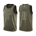 Youth Nike Milwaukee Bucks #11 Brook Lopez Swingman Green Salute to Service NBA Jersey