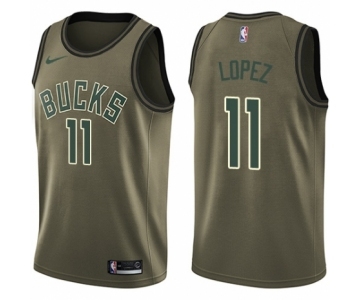 Youth Nike Milwaukee Bucks #11 Brook Lopez Swingman Green Salute to Service NBA Jersey