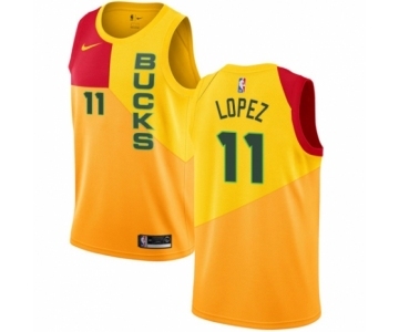 Youth Nike Milwaukee Bucks #11 Brook Lopez Swingman Yellow NBA Jersey - City Edition