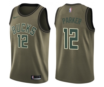 Youth Nike Milwaukee Bucks #12 Jabari Parker Swingman Green Salute to Service NBA Jersey