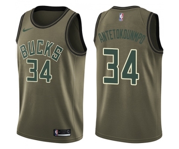 Youth Nike Milwaukee Bucks #34 Giannis Antetokounmpo Swingman Green Salute to Service NBA Jersey