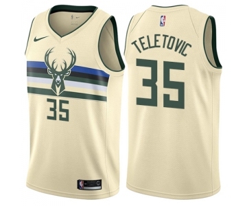 Youth Nike Milwaukee Bucks #35 Mirza Teletovic Swingman Cream NBA Jersey - City Edition