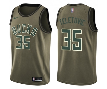 Youth Nike Milwaukee Bucks #35 Mirza Teletovic Swingman Green Salute to Service NBA Jersey