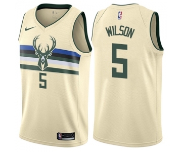 Youth Nike Milwaukee Bucks #5 D. J. Wilson Swingman Cream NBA Jersey - City Edition