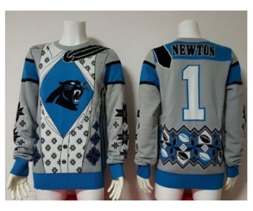 Nike Carolina Panthers #1 Cam Newton Blue Grey Men's Ugly Sweater