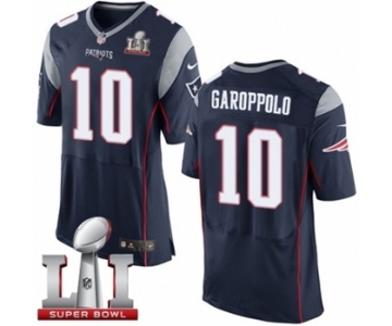 Men's Nike New England Patriots #10 Jimmy Garoppolo Elite Navy Blue Team Color Super Bowl LI 51 NFL Jersey