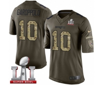 Men's Nike New England Patriots #10 Jimmy Garoppolo Limited Green Salute to Service Super Bowl LI 51 NFL Jersey