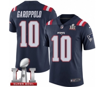 Men's Nike New England Patriots #10 Jimmy Garoppolo Limited Navy Blue Rush Super Bowl LI 51 NFL Jersey