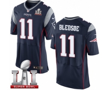 Men's Nike New England Patriots #11 Drew Bledsoe Elite Navy Blue Team Color Super Bowl LI 51 NFL Jersey