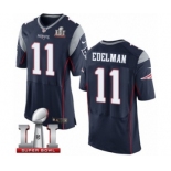 Men's Nike New England Patriots #11 Julian Edelman Elite Navy Blue Team Color Super Bowl LI 51 NFL Jersey