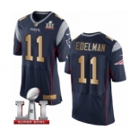 Men's Nike New England Patriots #11 Julian Edelman Elite Navy-Gold Team Color Super Bowl LI 51 NFL Jersey