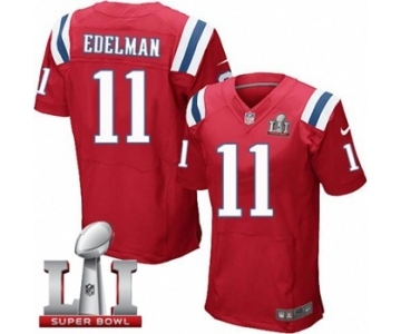 Men's Nike New England Patriots #11 Julian Edelman Elite Red Alternate Super Bowl LI 51 NFL Jersey