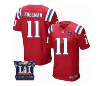 Men's Nike New England Patriots #11 Julian Edelman Elite Red Alternate Super Bowl LI Champions NFL Jersey